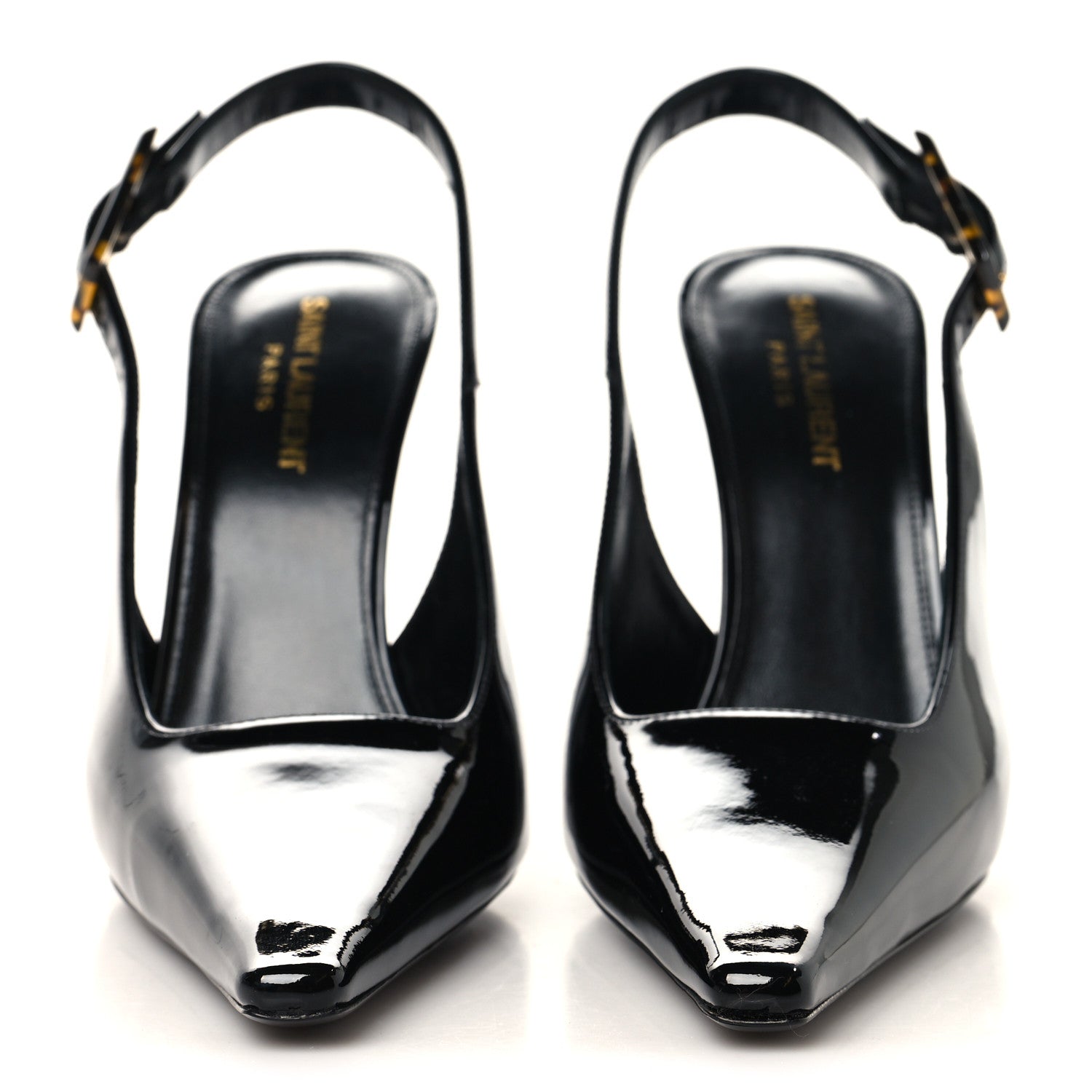 Saint Laurent Vernice Gloss Dune 110 Slingback Pumps 40 Black 3 of 11
