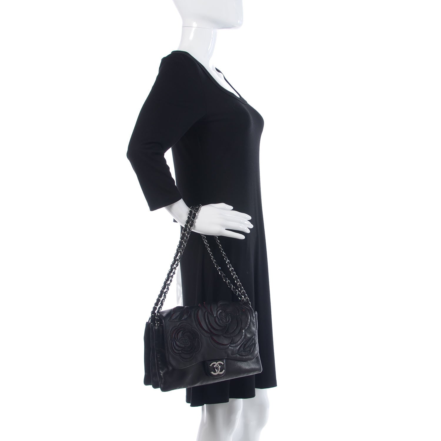 Chanel Lambskin Tweed Large Camellia Petals Flap Black 2 of 19