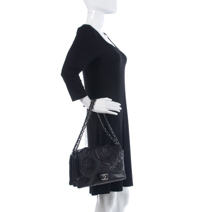 Chanel Lambskin Tweed Large Camellia Petals Flap Black 2 of 19
