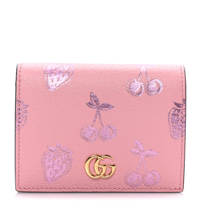 Gucci Textured Dollar Calfskin Berry Print GG Marmont Card Case Pink Purple 1 of 6