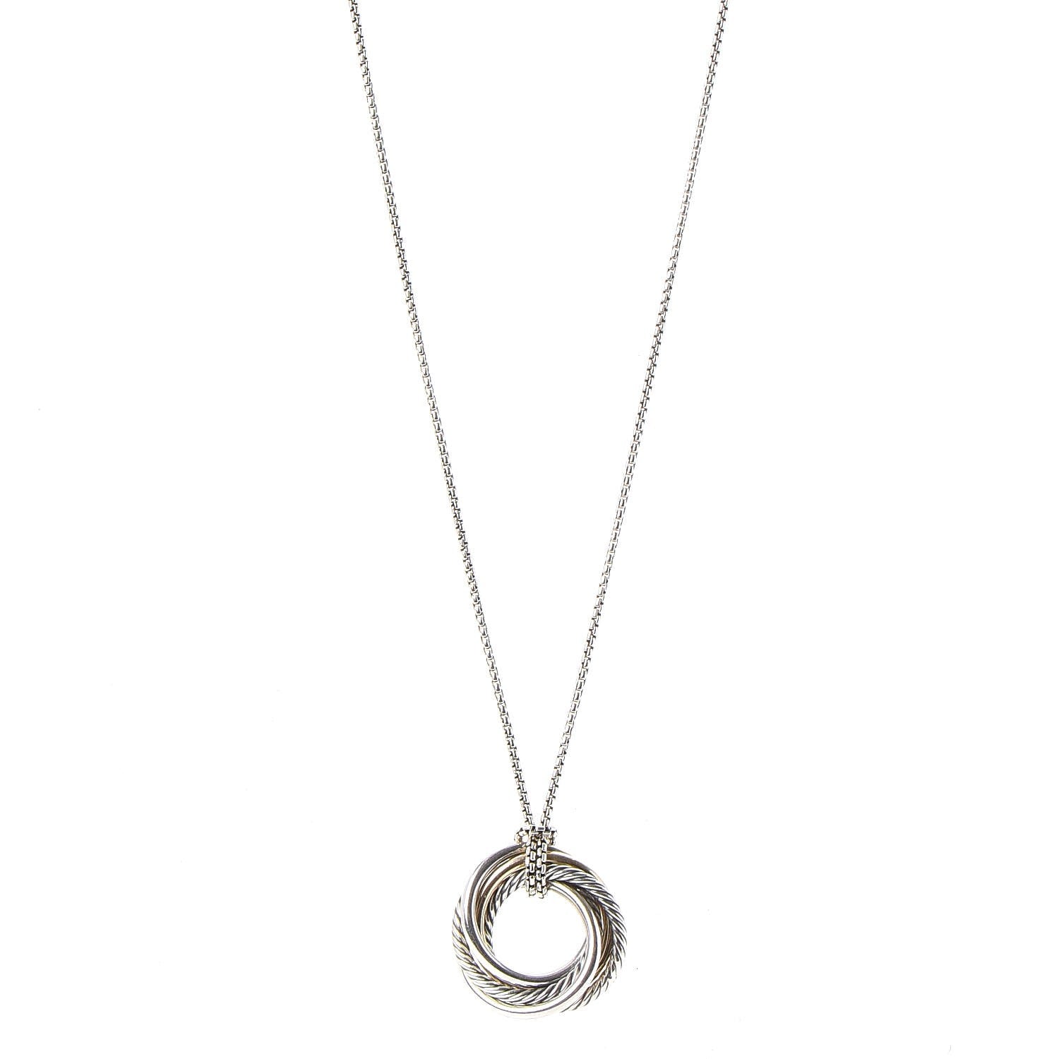 David Yurman Sterling Silver 14K Yellow Gold Crossover Pendant Necklace 1 of 6