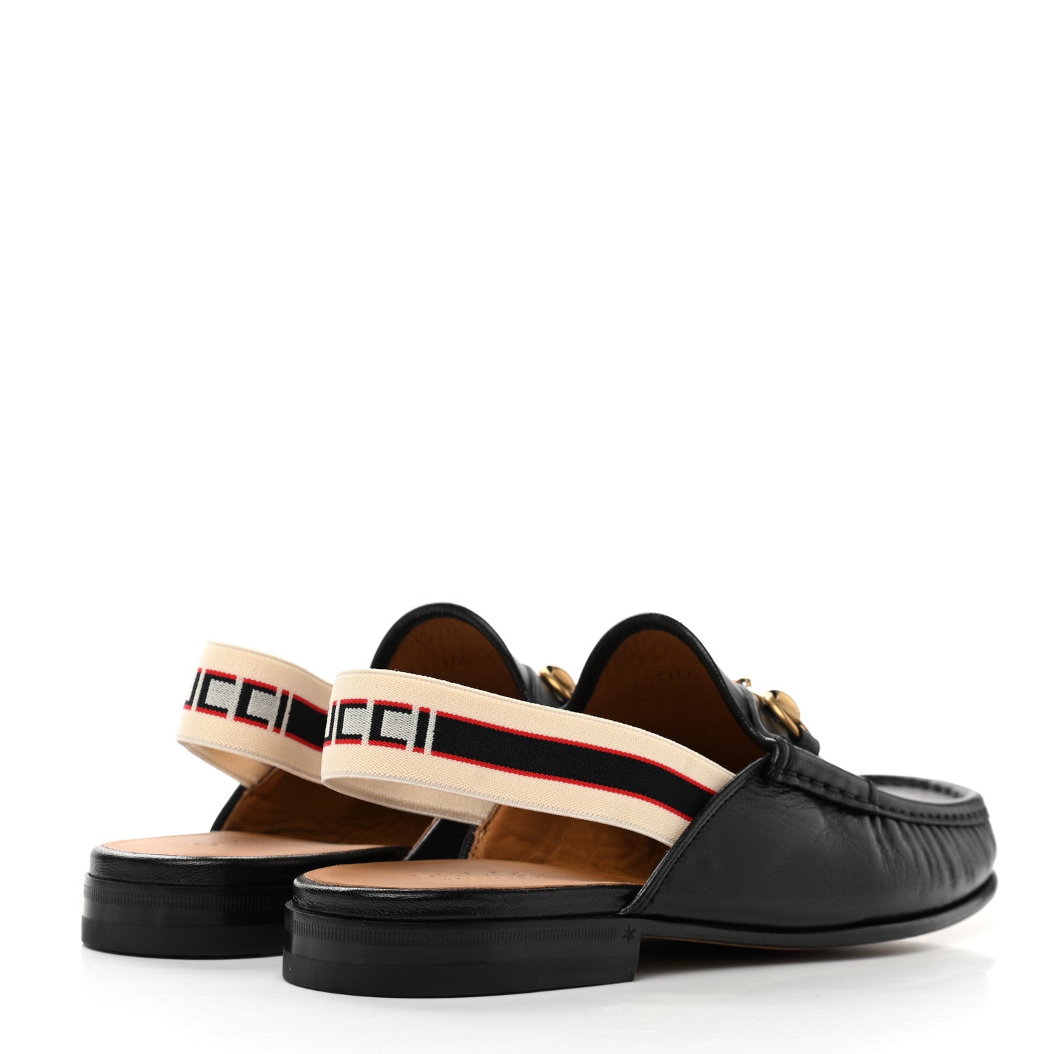 Gucci Goatskin Stripe Mens Horsebit Slingback Slippers 9 Black 4 of 9
