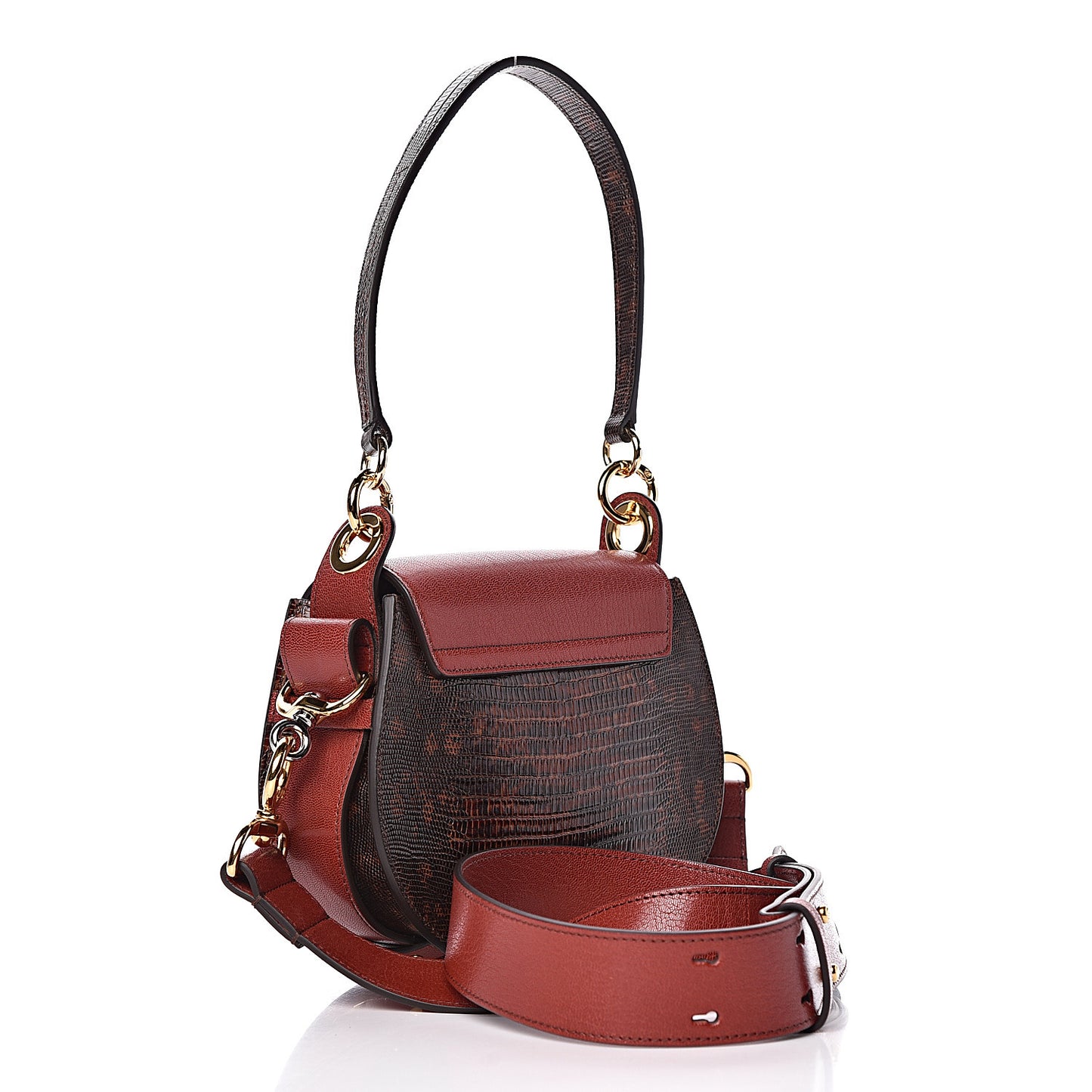 Calfskin Lizard Embossed Small Tess Bag Sepia Brown