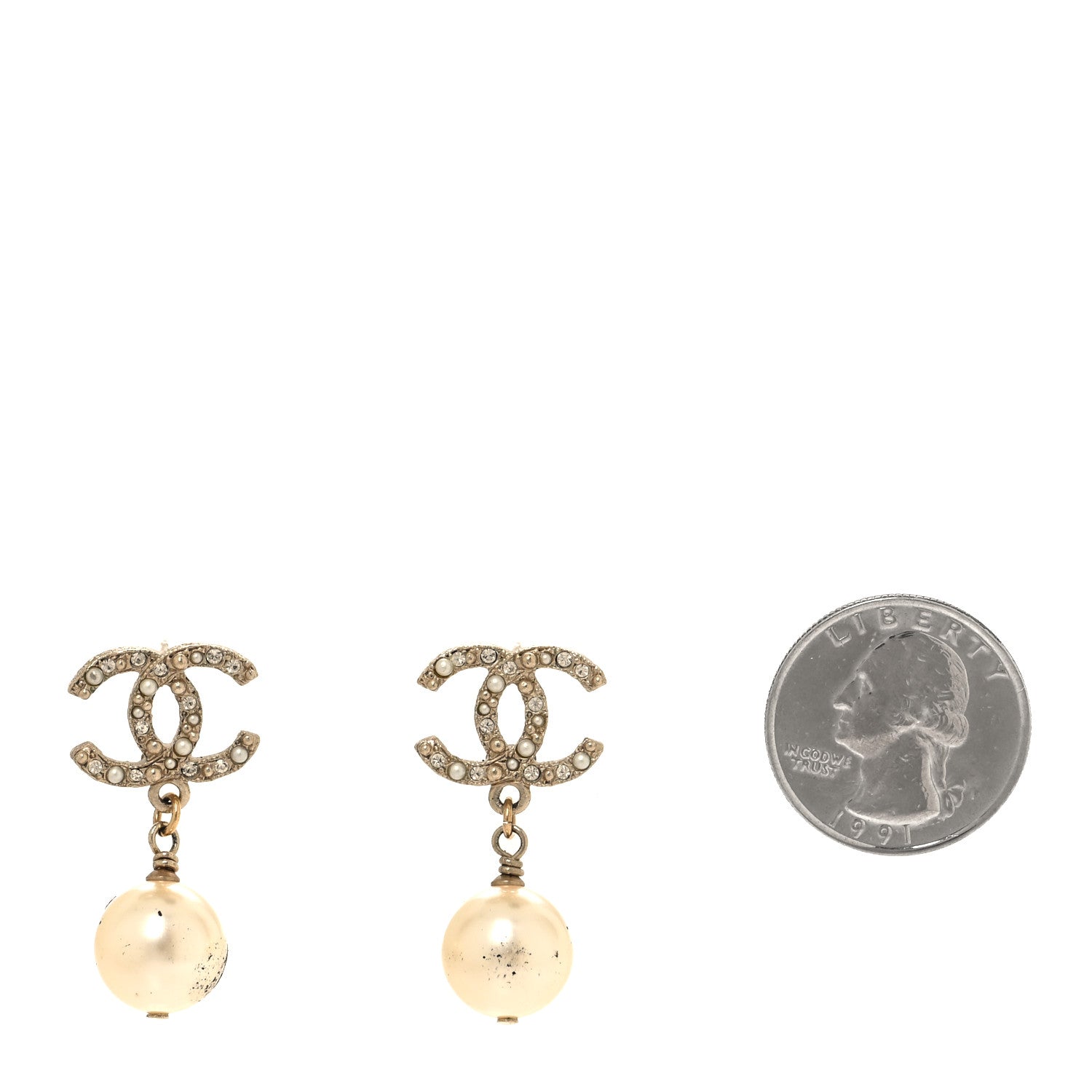 Chanel Crystal Pearl CC Drop Earrings Gold 2 of 6