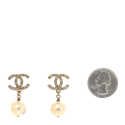 Chanel Crystal Pearl CC Drop Earrings Gold 2 of 6