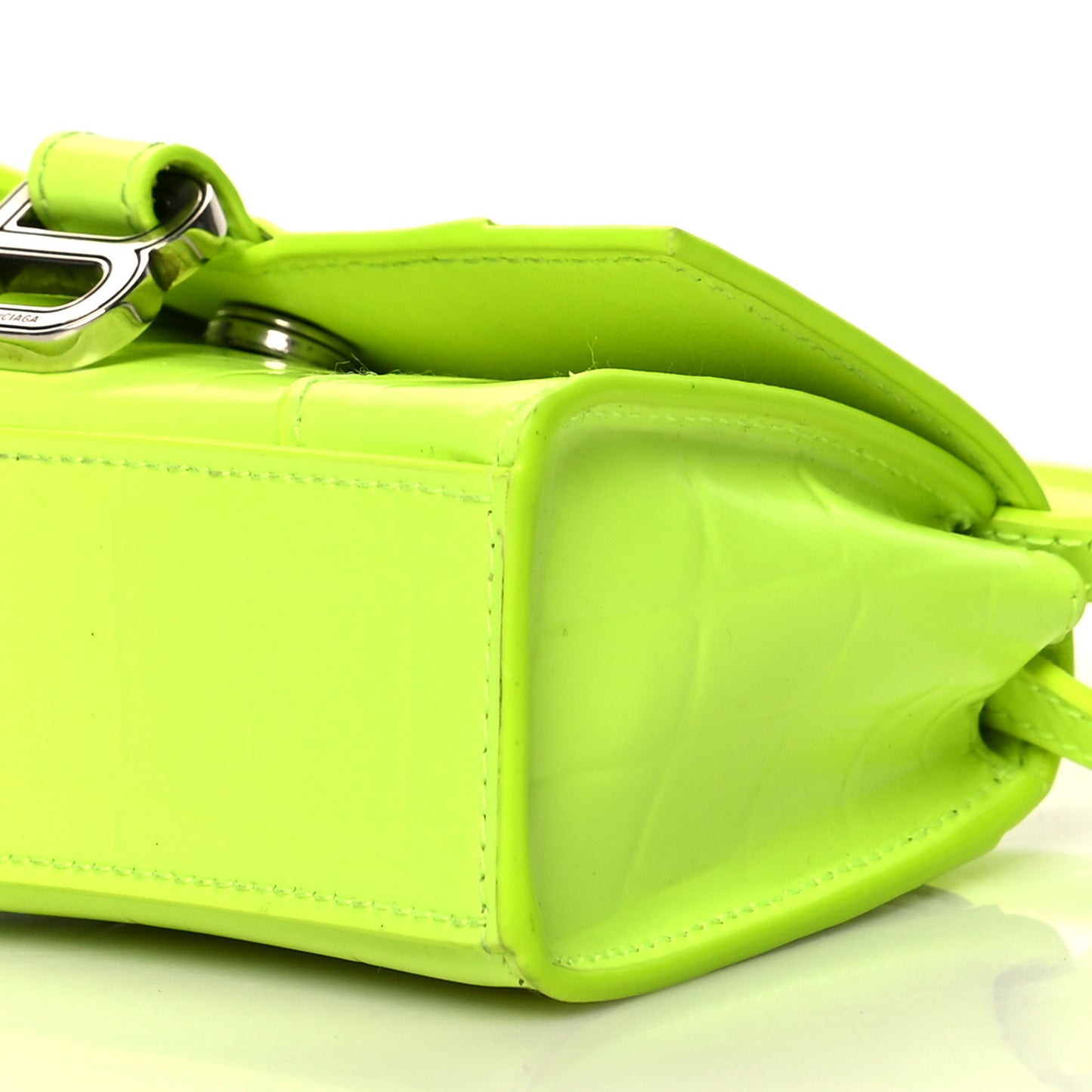 Semi Shiny Calfskin Crocodile Embossed Hourglass Top Handle Bag Mini Fluo Yellow