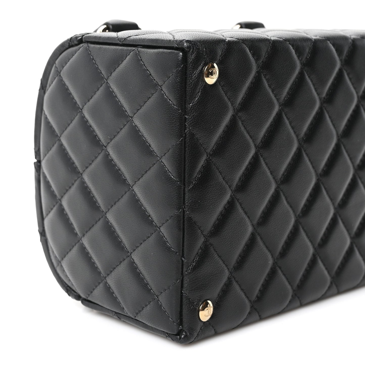 Shiny Lambskin Quilted Top Handle Jewelry Box Bag Black