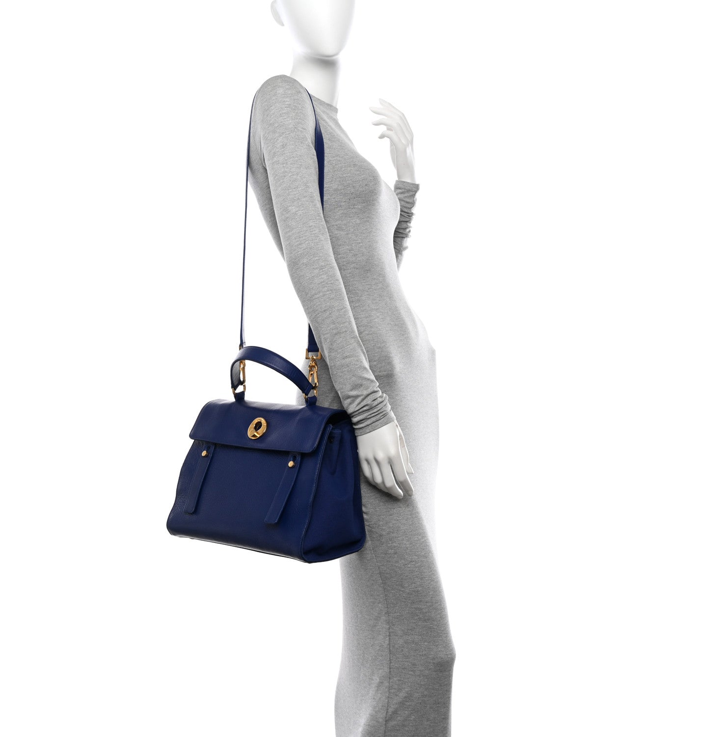 Saint Laurent Calfskin Canvas Medium Muse Two Blue 2 of 13