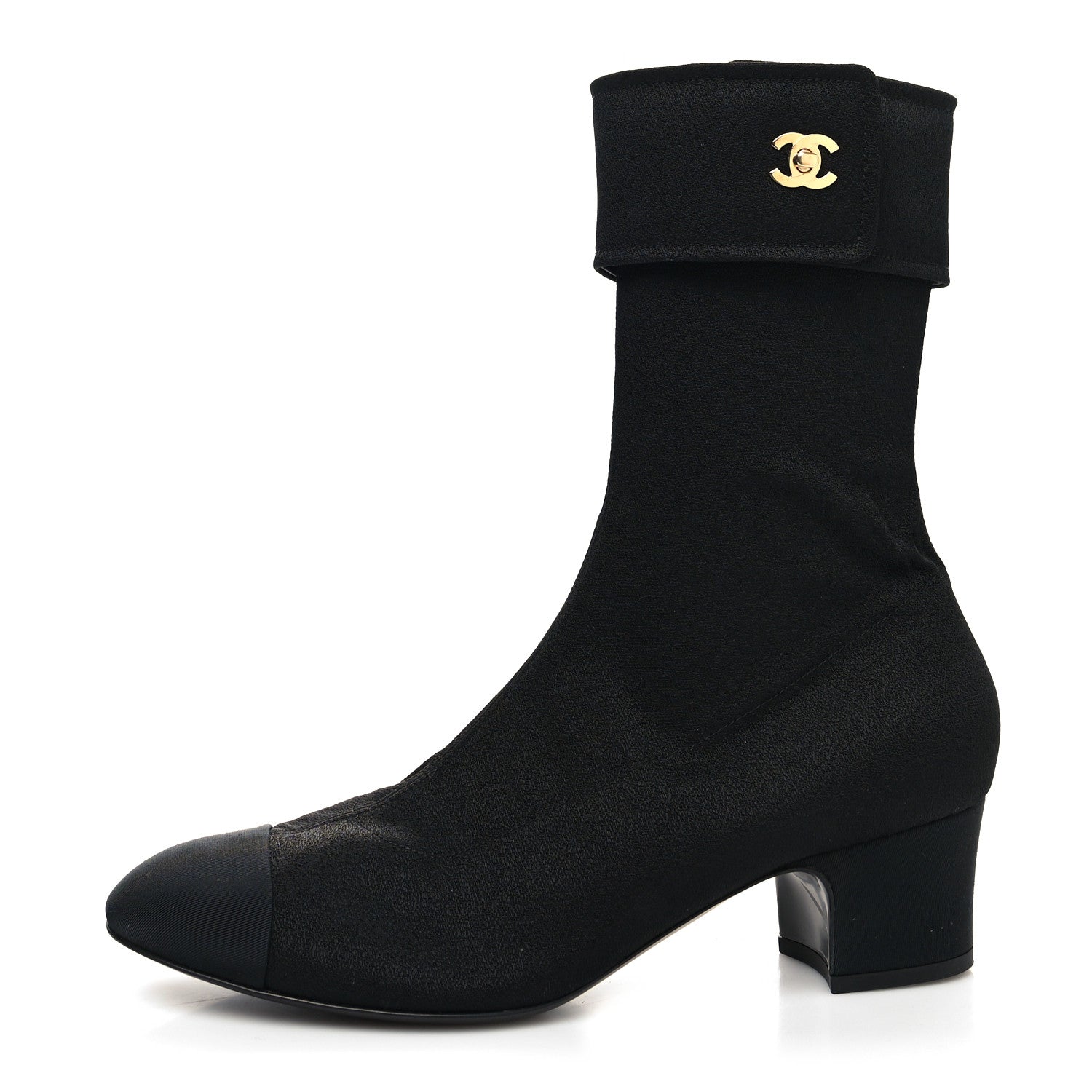 Chanel Crepe Satin CC Turnlock Ankle Boots 40.5 Black 1 of 7