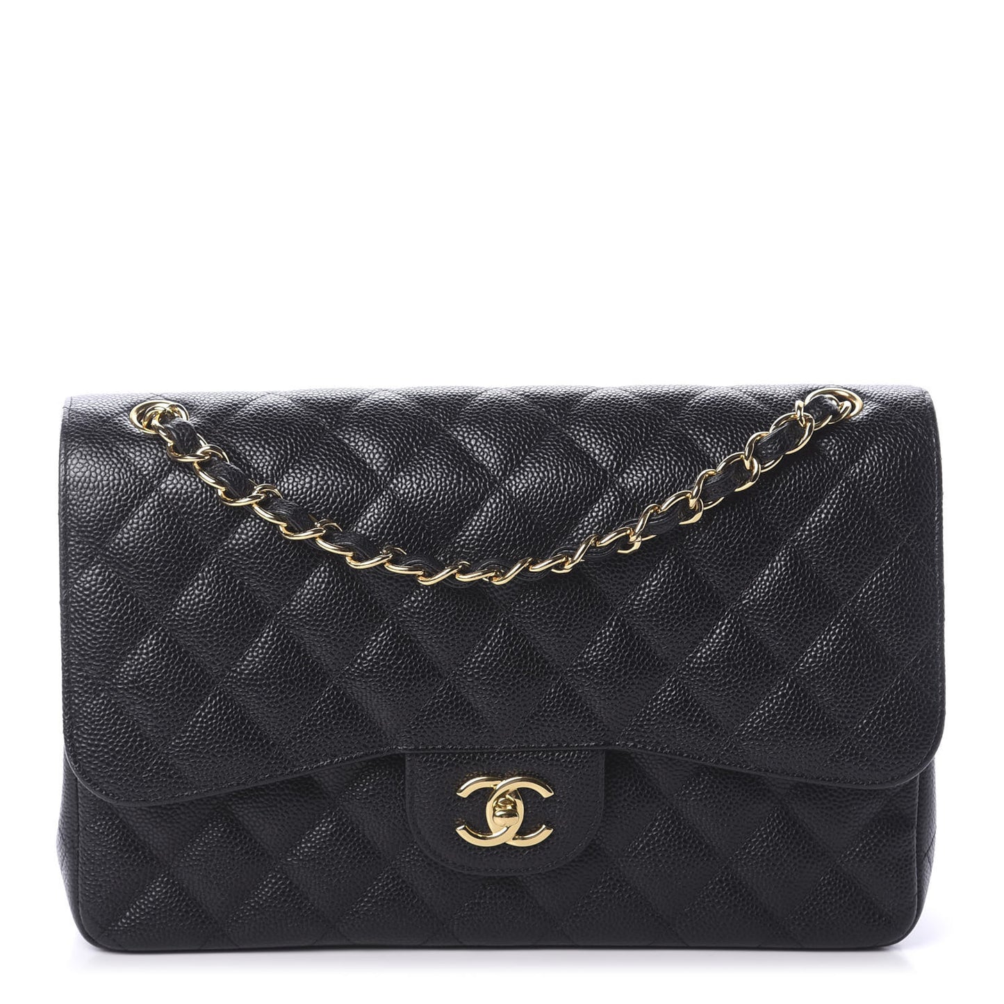 Caviar Quilted Jumbo Double Flap Black