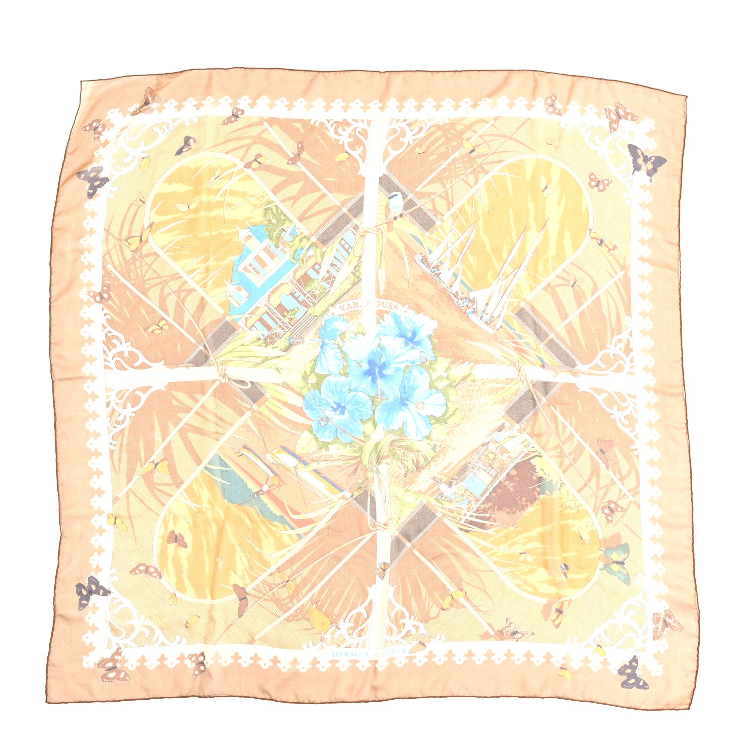 Hermes Mousseline Silk Varangues Scarf 90 Brown Multicolor 2 of 3