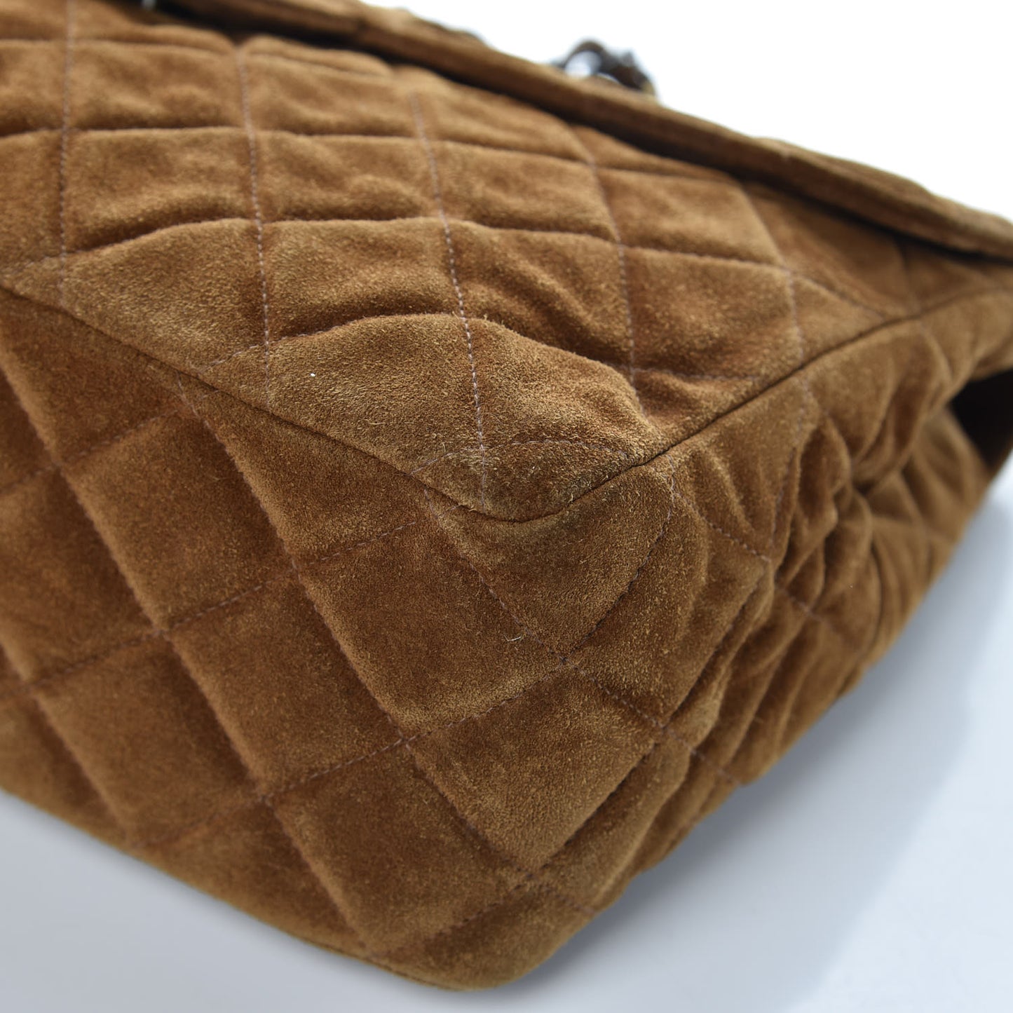 Suede Quilted Jumbo Single Flap Brown