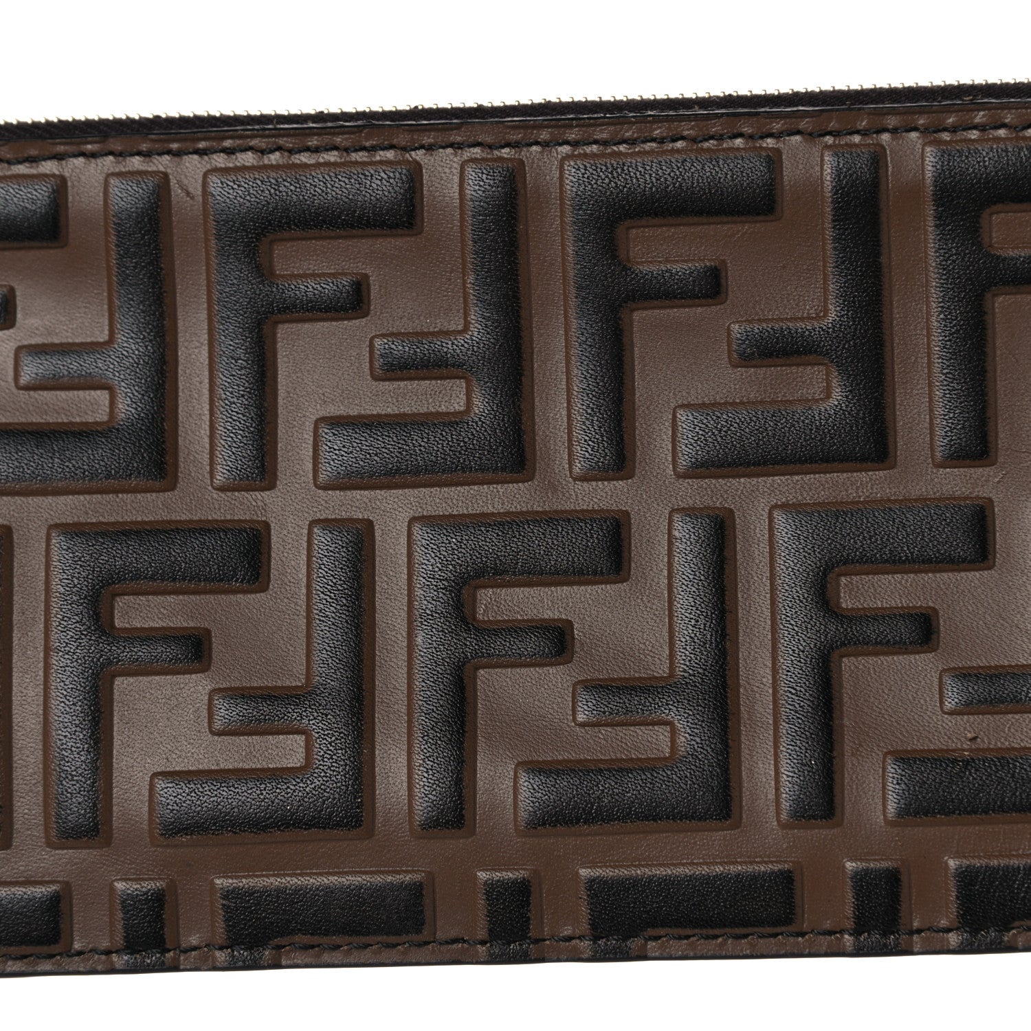Fendi Calfskin FF 1974 Embossed Zip Pouch Maya Black 8 of 8