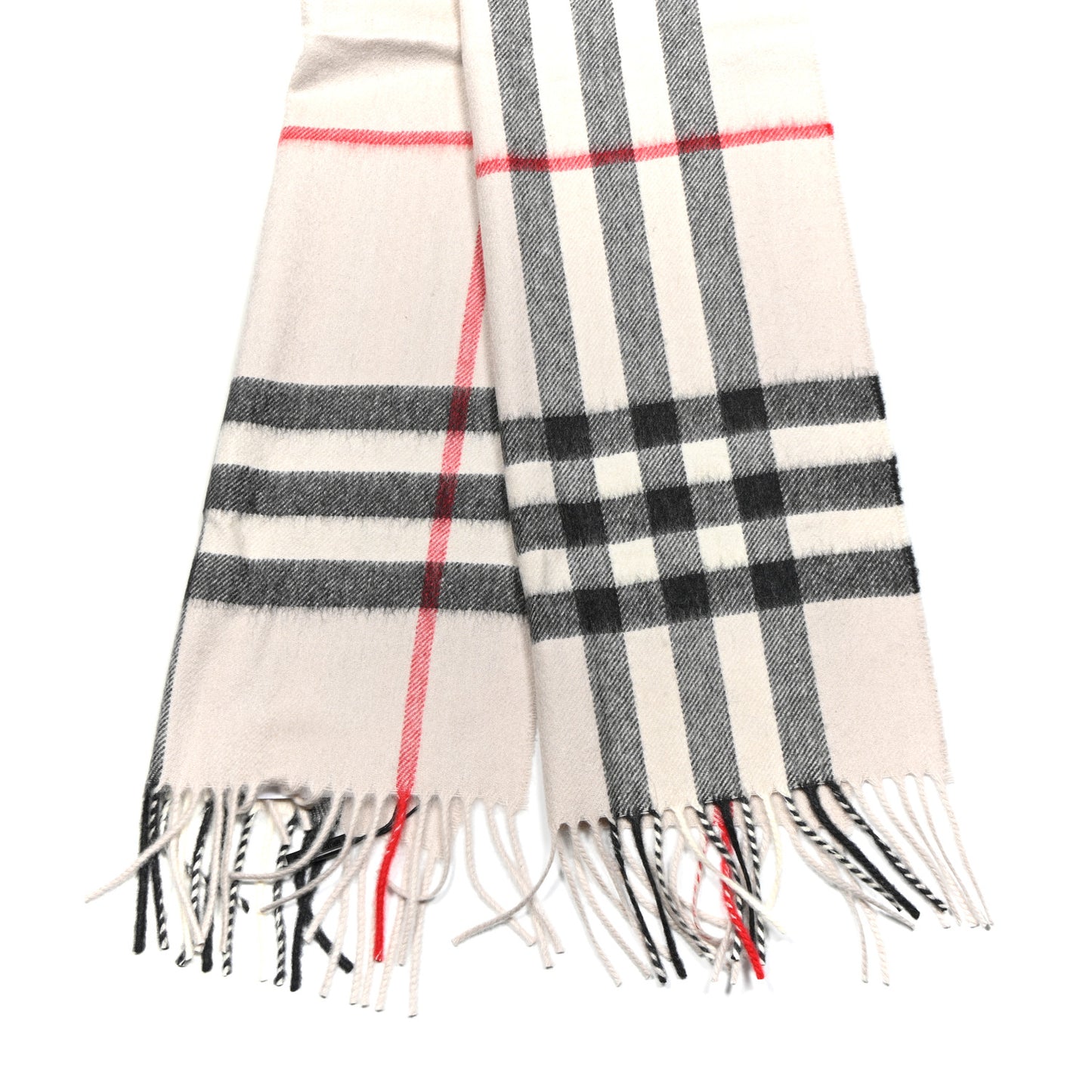 Cashmere Giant Check Fringe Scarf Stone