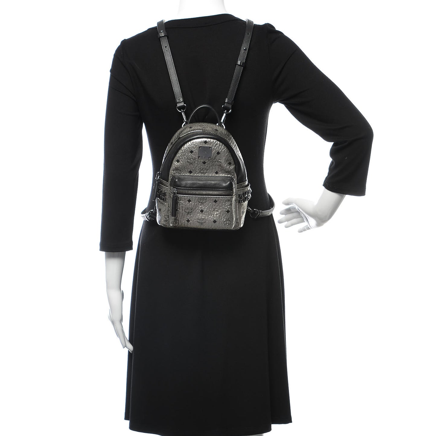 Metallic Visetos Side Stud Mini Stark Backpack Silver Black