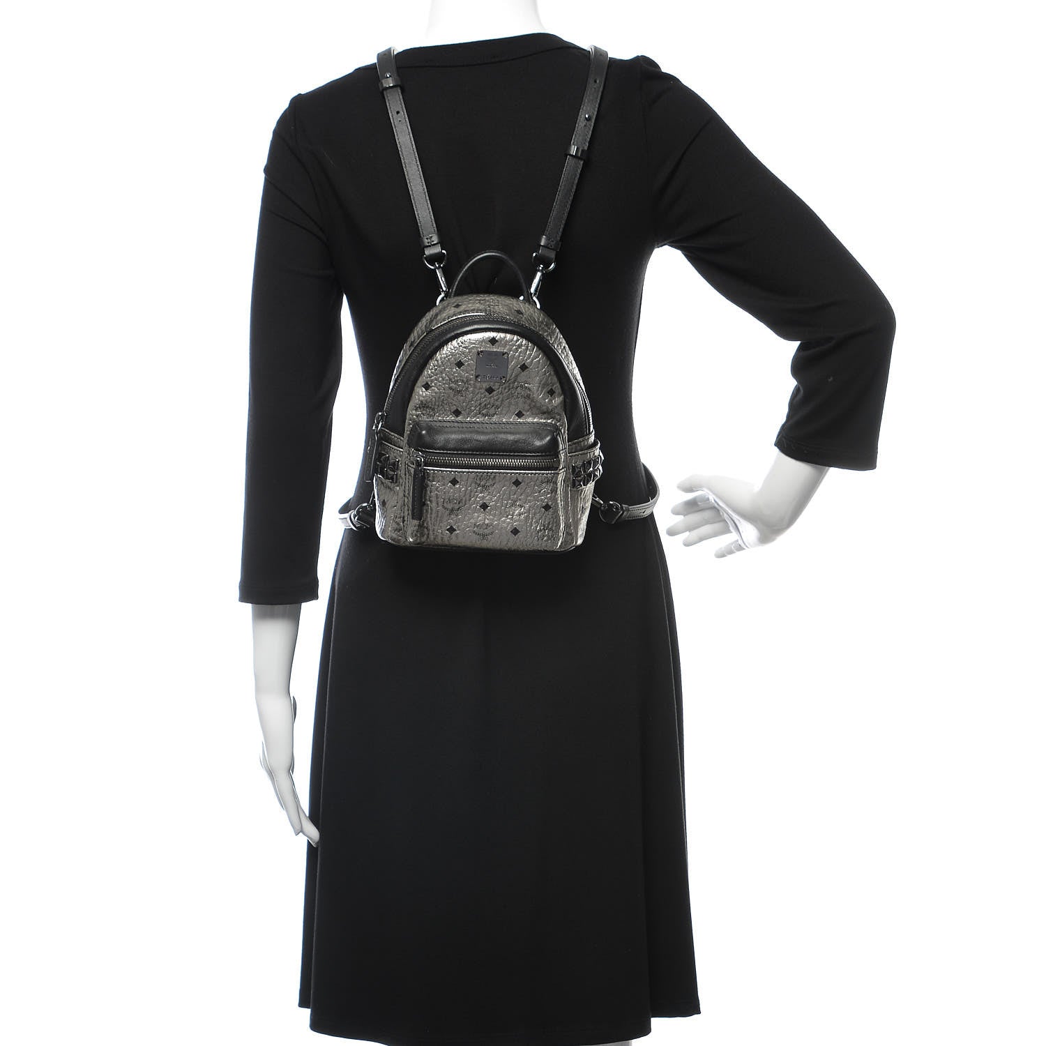 MCM Metallic Visetos Side Stud Mini Stark Backpack Silver Black 2 of 11