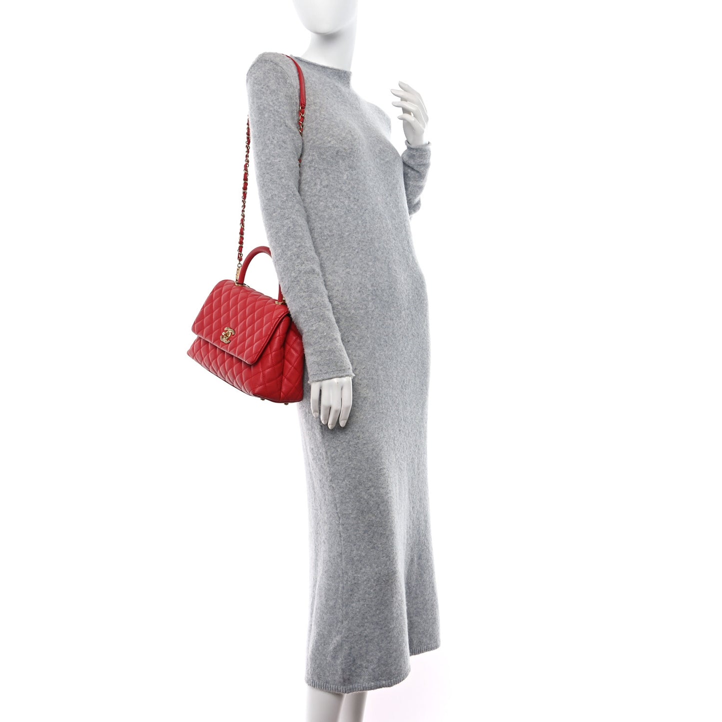 Caviar Quilted Small Coco Handle Flap Red
