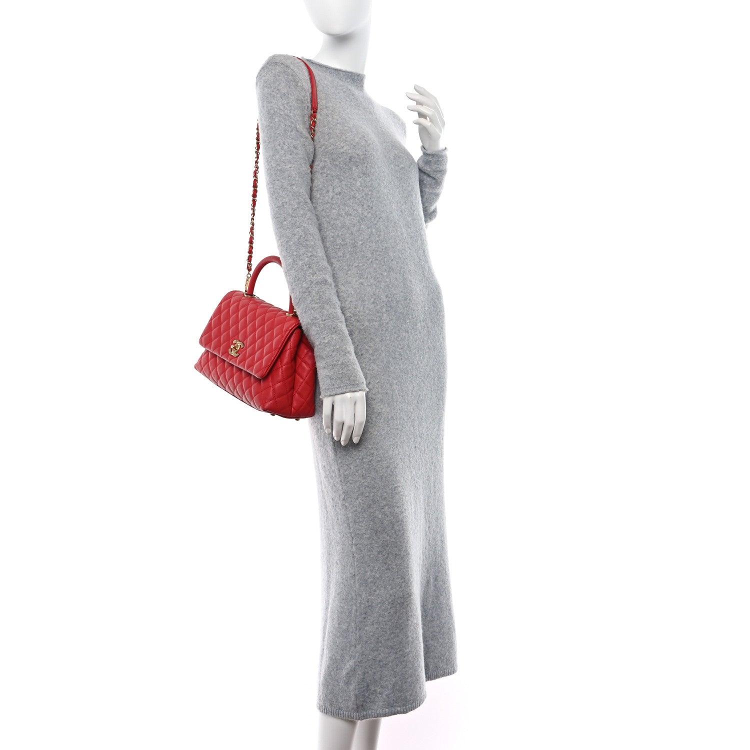 Chanel Caviar Quilted Small Coco Handle Flap Red 2 of 11