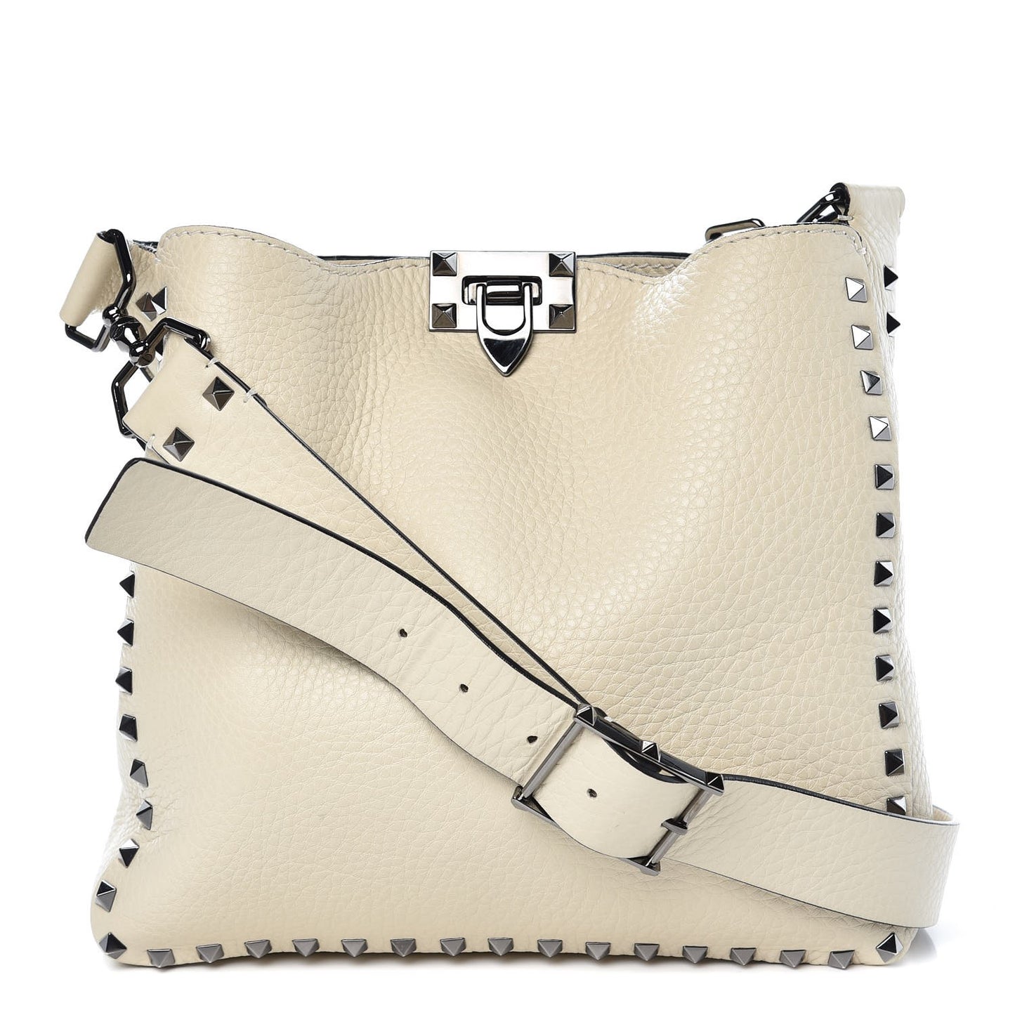 Pebbled Calfskin Small Rockstud Flip-Lock Messenger Bag Light Ivory