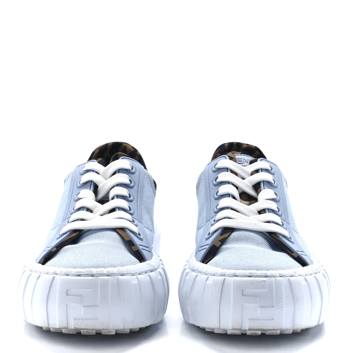 Canvas Lycra TPU FF Womens Fendi Force Low Top Sneakers 36 Sky Tobacco Black