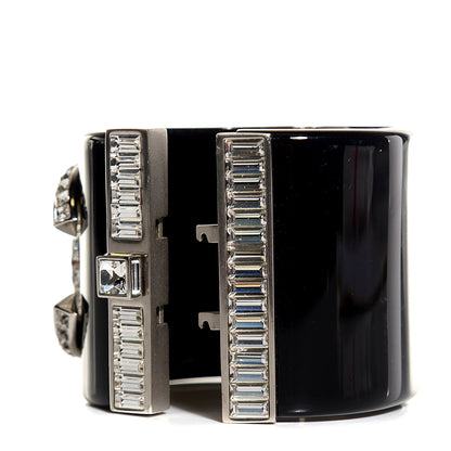 Chanel Resin Crystal Baguette CC Wide Cuff Black 5 of 7