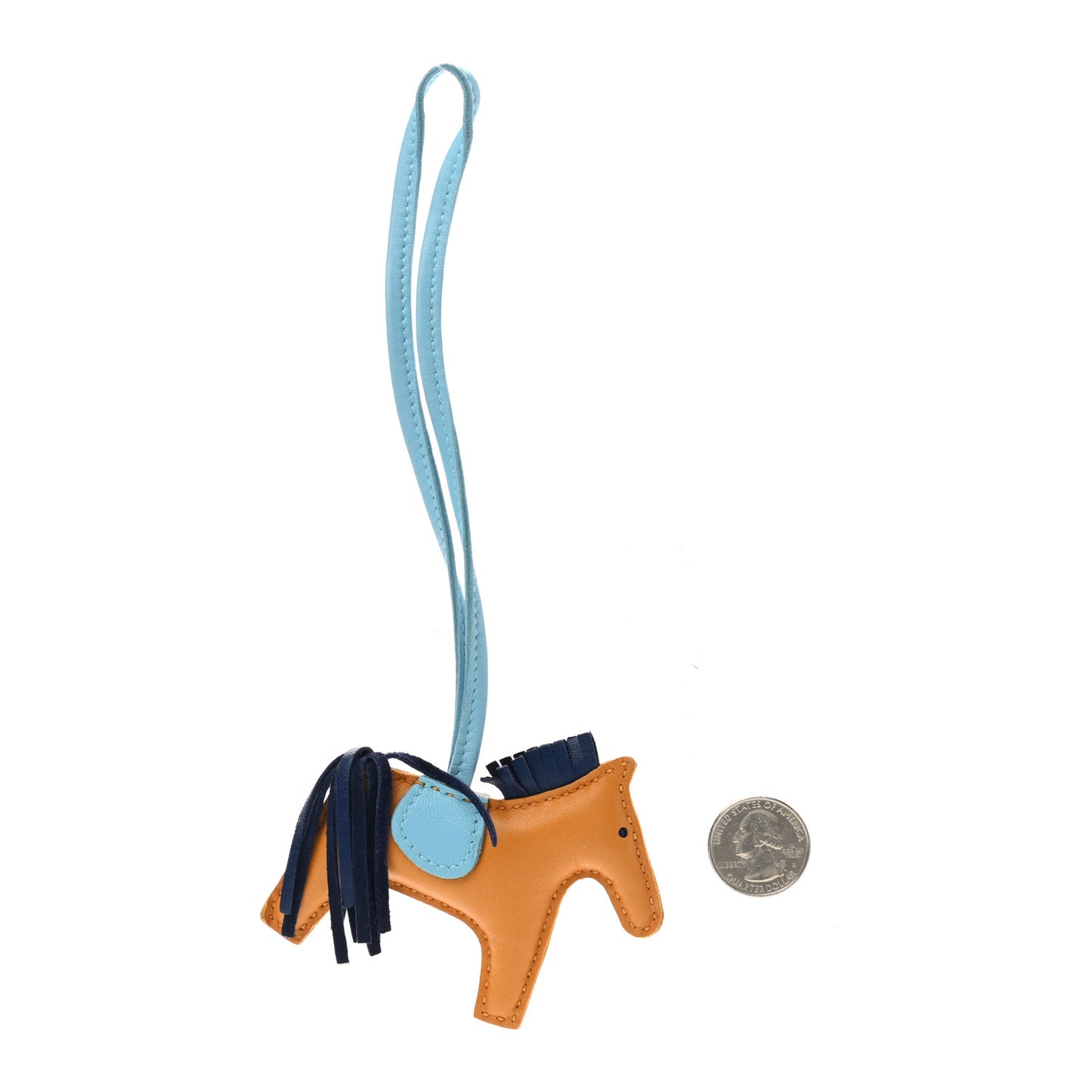 Milo Lambskin Grigri Rodeo Horse Bag Charm PM Naturel Bouton D'Or Celeste Bleu Saphir