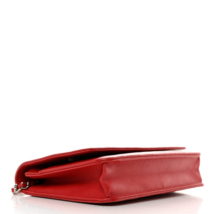 Chanel Lambskin Camellia Embossed Wallet On Chain WOC Red 4 of 16