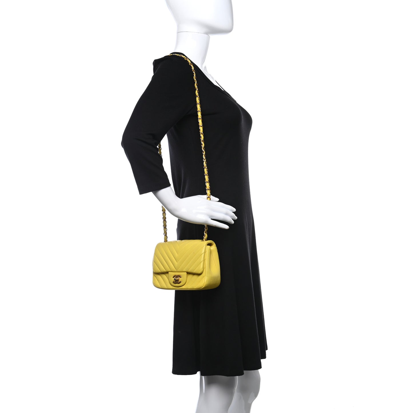 Lambskin Chevron Quilted Mini Square Flap Yellow