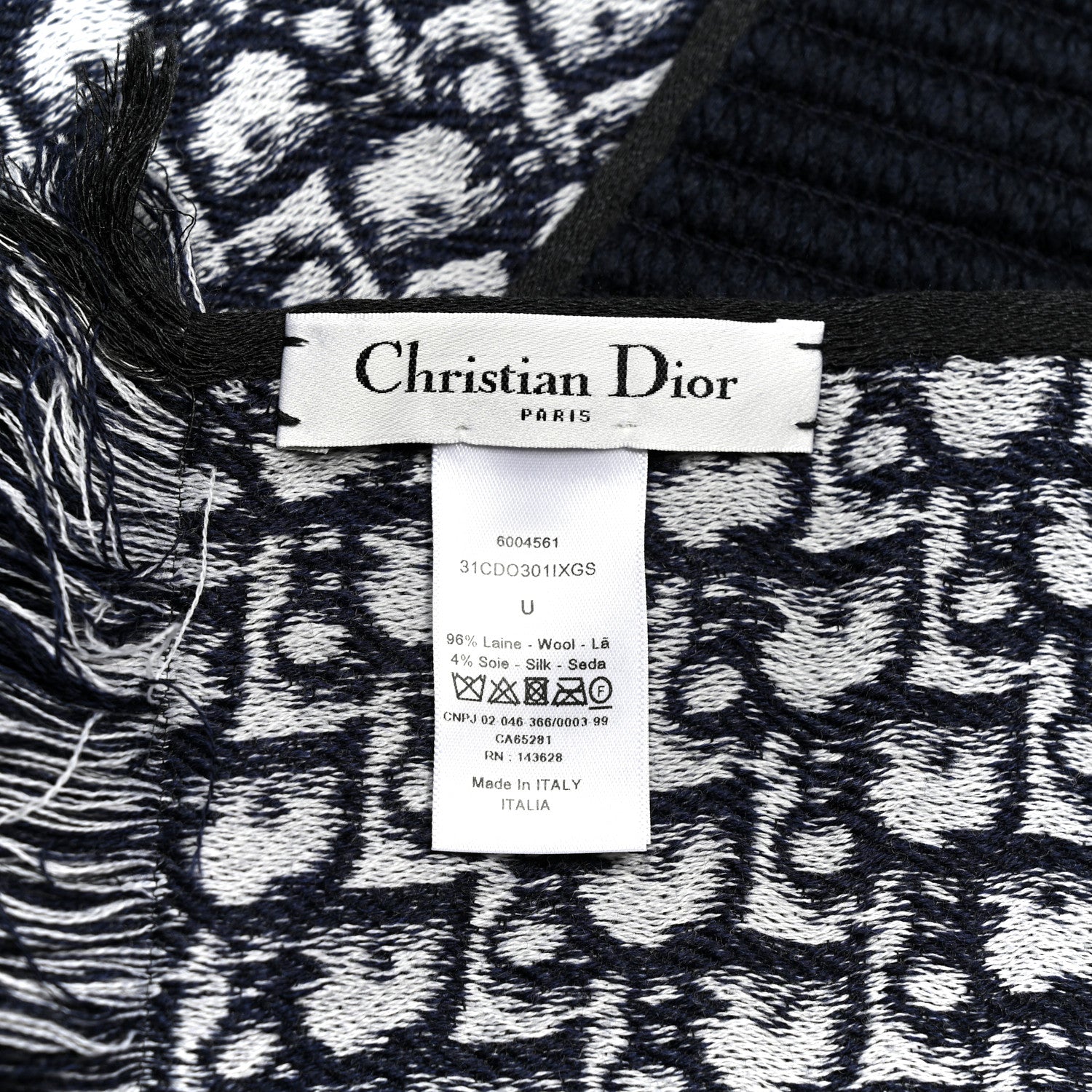 Christian Dior Wool Silk Oblique University Reversible Scarf Navy Blue 3 of 3