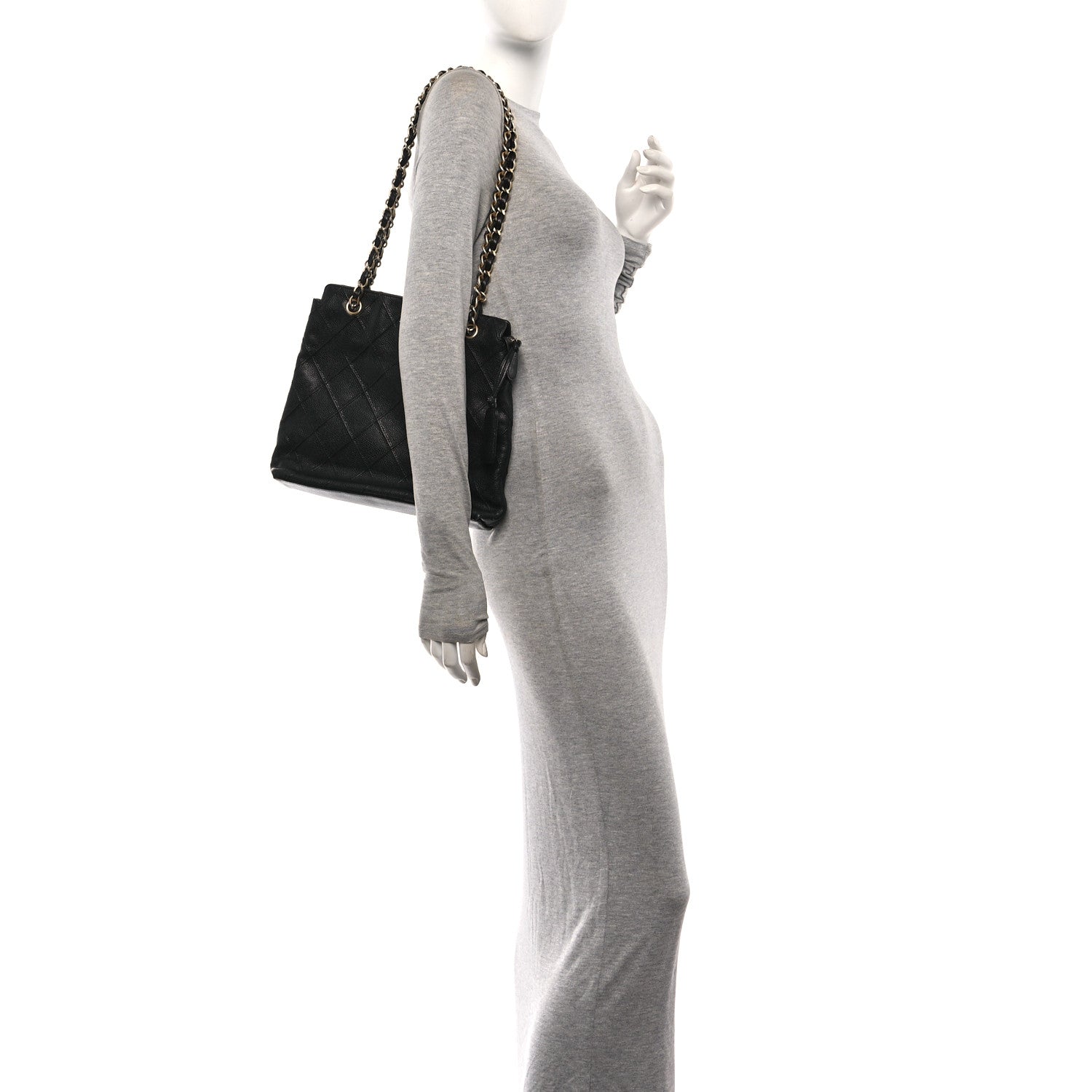 Chanel Caviar Diamond Embossed Shoulder Bag  Black 2 of 11