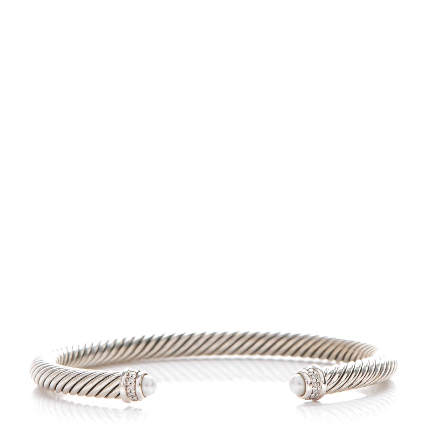 David Yurman Sterling Silver Diamond Pearl 5mm Cable Classics Bracelet 1 of 5