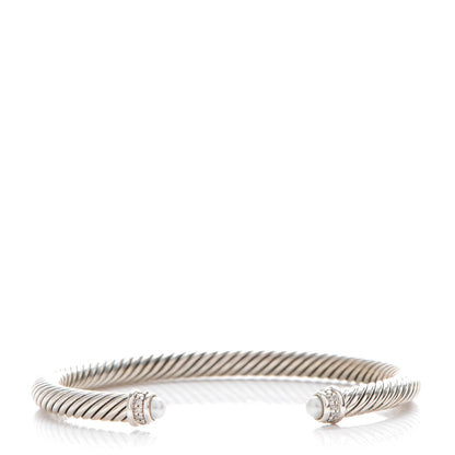 David Yurman Sterling Silver Diamond Pearl 5mm Cable Classics Bracelet 1 of 5
