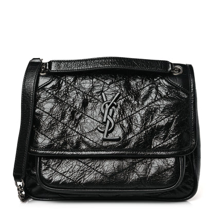 Saint Laurent Crinkled Calfskin Matelasse Monogram Baby Niki Chain Satchel Black 1 of 9