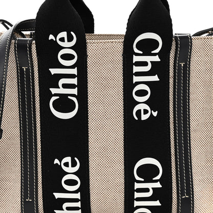 Chloe Cotton Calfskin Small Woody Ribbon Tote With Strap Black Blue 7 of 9