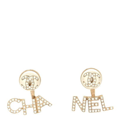 Chanel Pearl Crystal Logo Earrings Gold Pearly White 1 of 5
