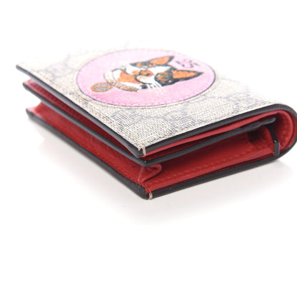 Gucci GG Supreme Monogram Bosco Patch Card Case Wallet Beige Malva Hibiscus Red 9 of 9