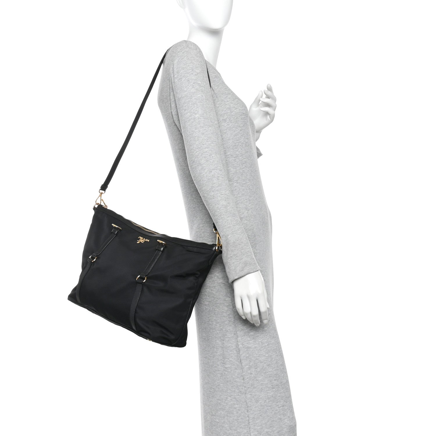 Prada Saffiano Tessuto Nylon Shopping Tote Black 2 of 11