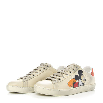 Gucci X DISNEY Miro Soft Calfskin Mickey Mouse Print Womens Ace Sneakers 36 Ivory Deep Orange 2 of 8