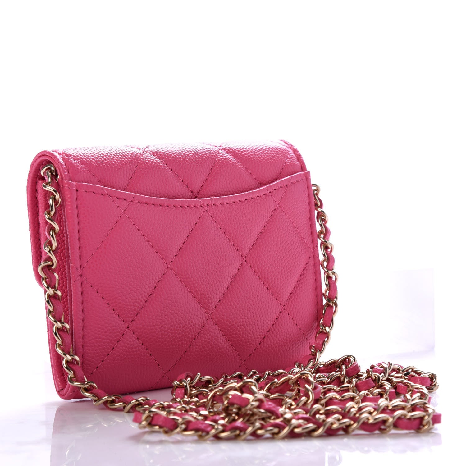 Chanel Caviar Quilted Flap Card Holder On Chain Pink 3 of 9