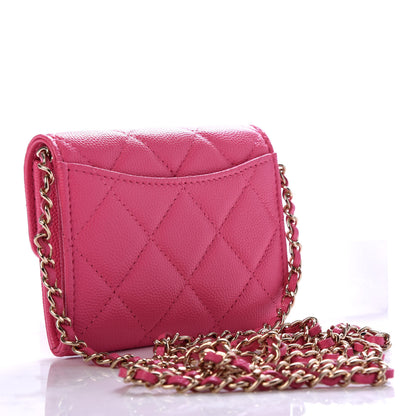 Chanel Caviar Quilted Flap Card Holder On Chain Pink 3 of 9