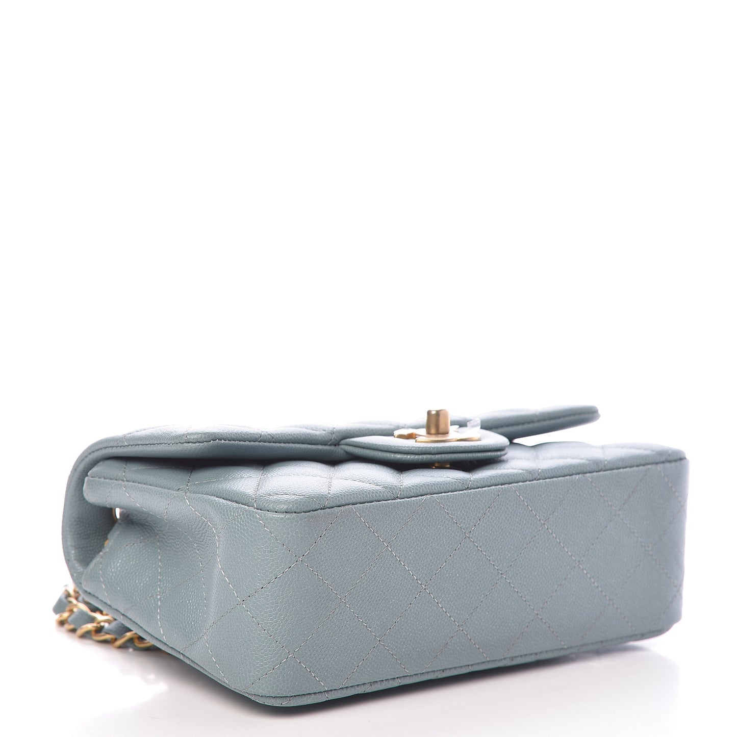 Iridescent Caviar Quilted Mini Rectangular Flap Light Blue