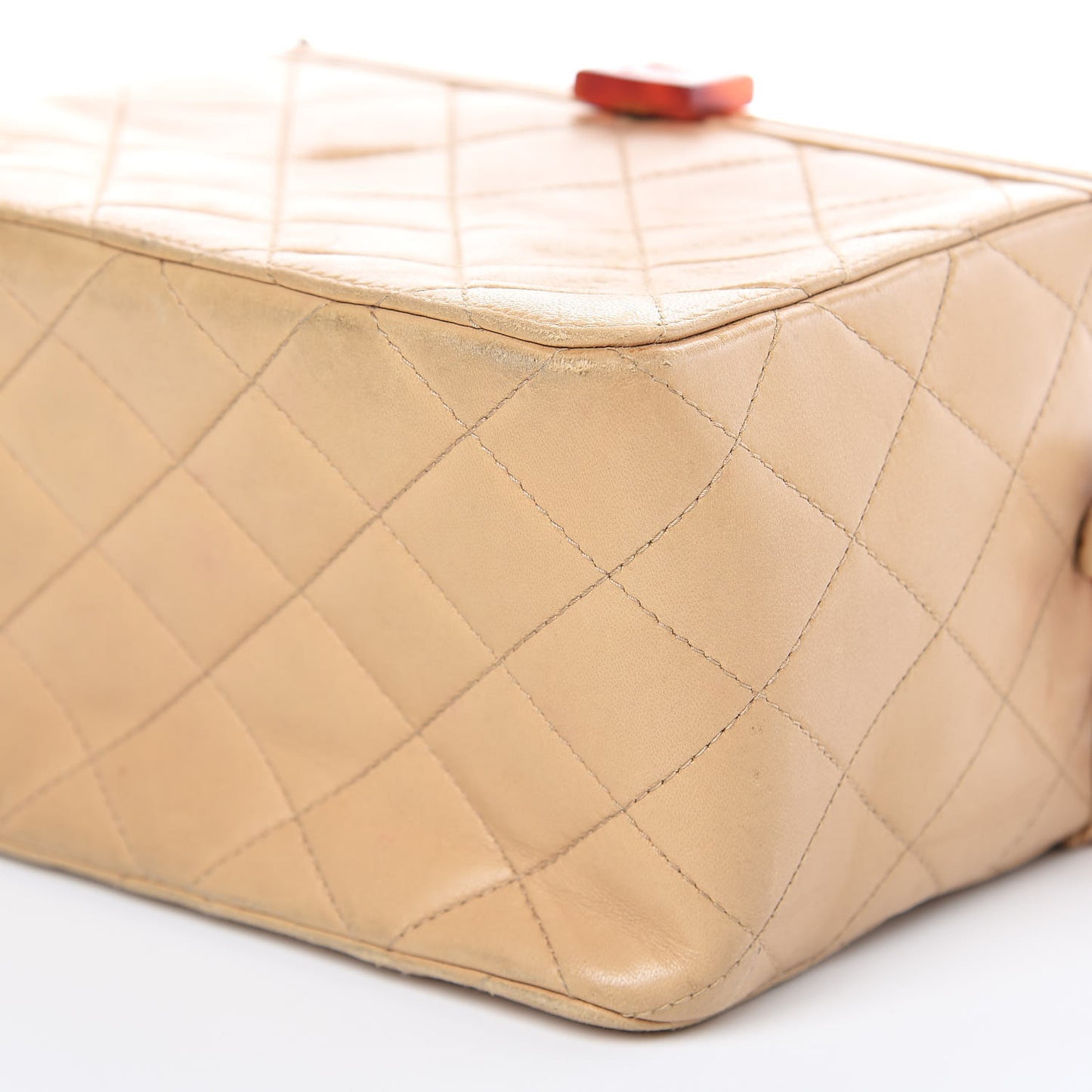 Lambskin Quilted Tortoise Box Bag Beige