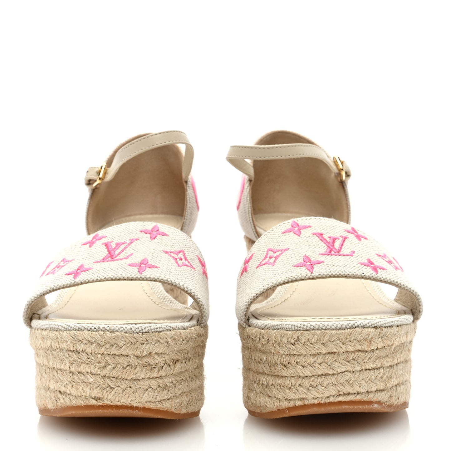 Canvas Monogram Starboard Espadrille Wedge Sandals 38 Rose Pop