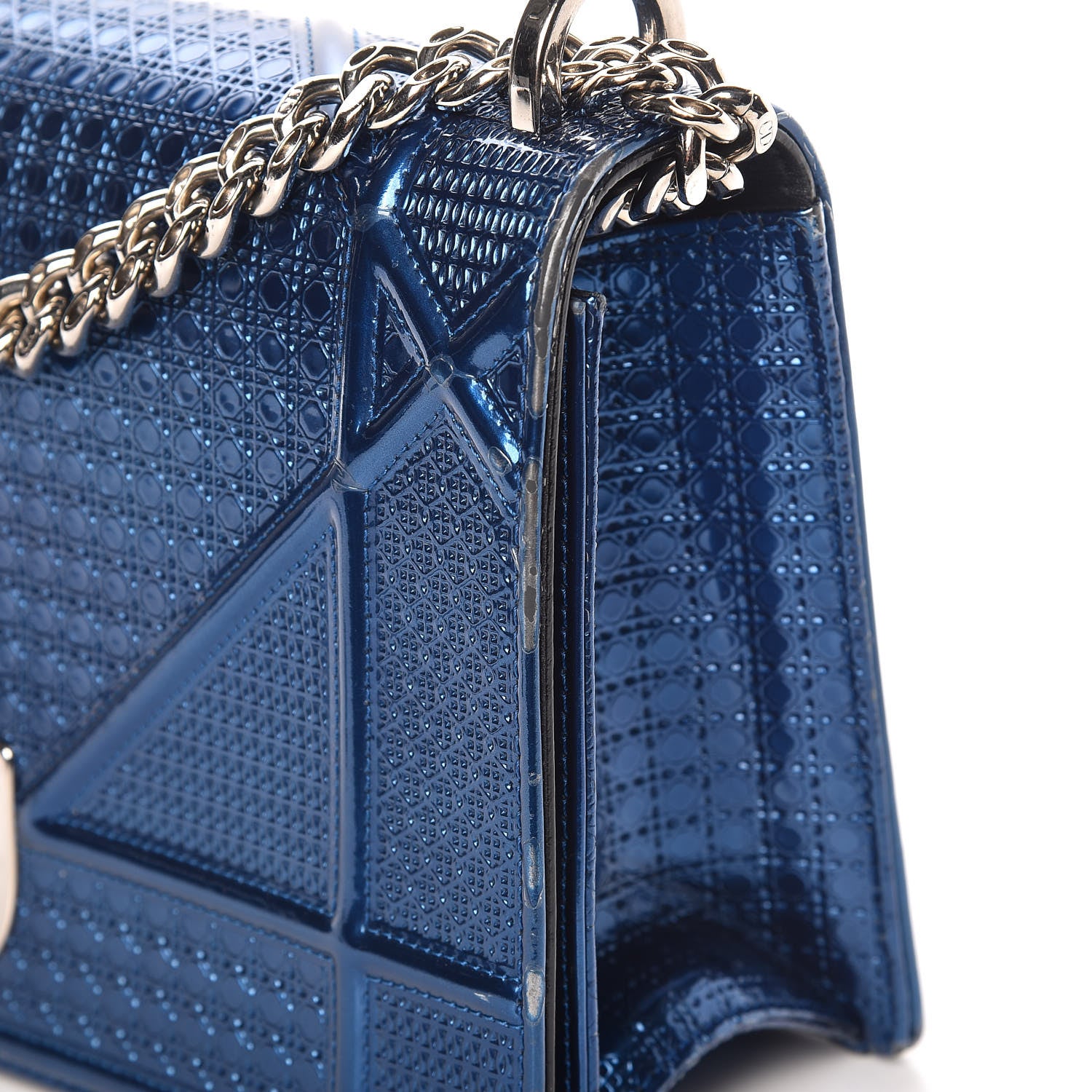 Christian Dior Metallic Patent Micro-Cannage Medium Diorama Flap Bag Blue 9 of 13