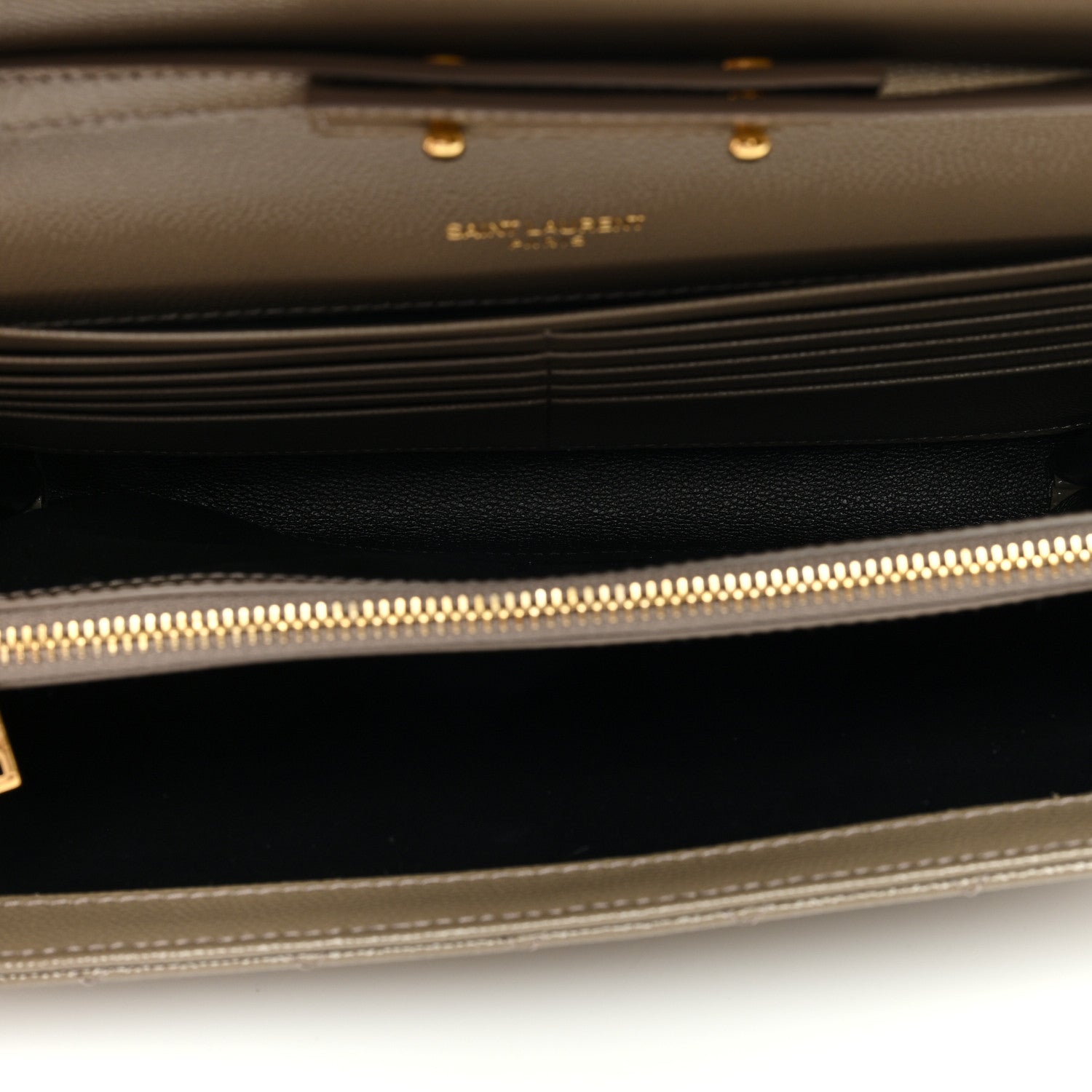 Saint Laurent Grain De Poudre Mixed Matelasse Triquilt Monogram Chain Wallet Dark Beige 5 of 9