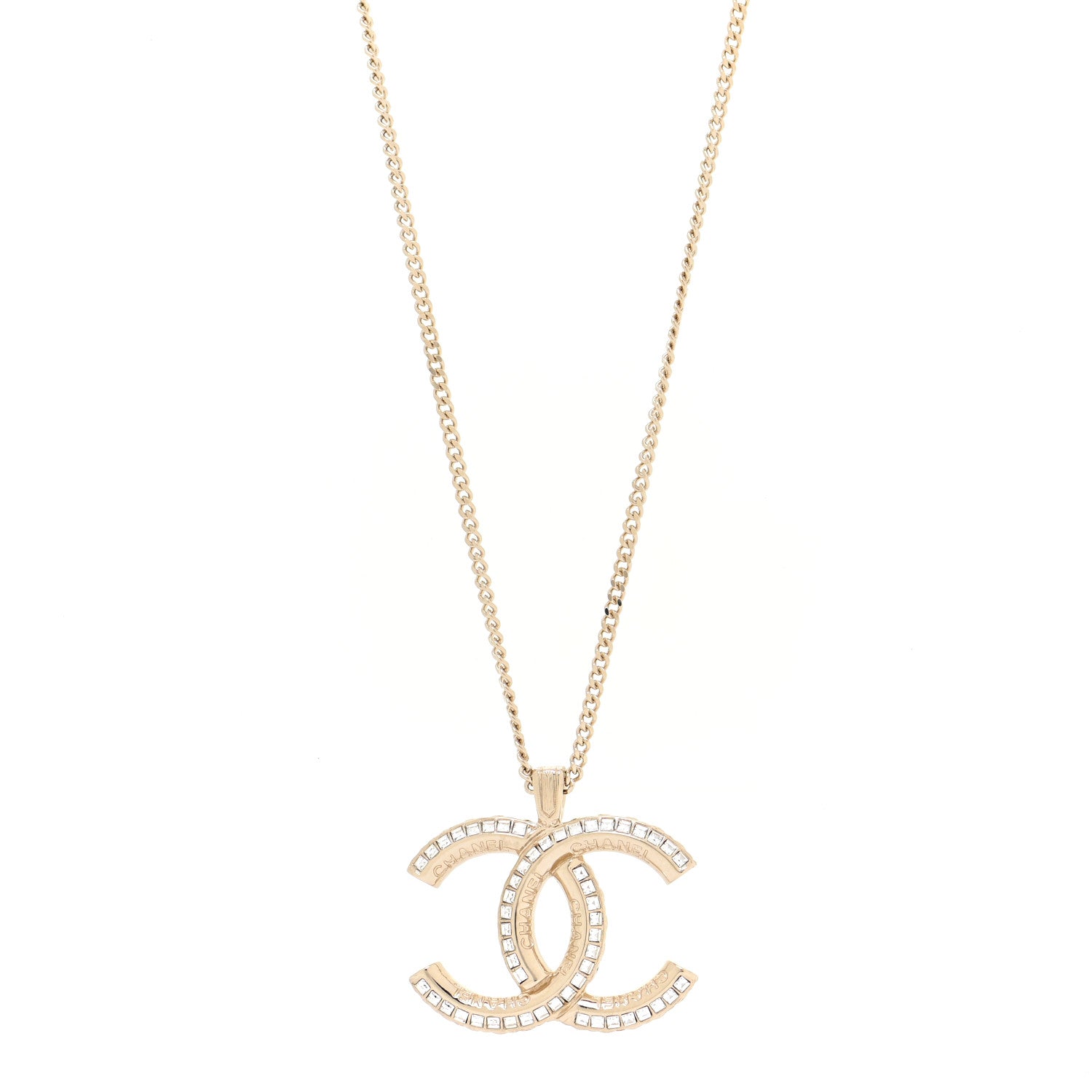 Chanel Crystal CC Chain Necklace Gold 1 of 5