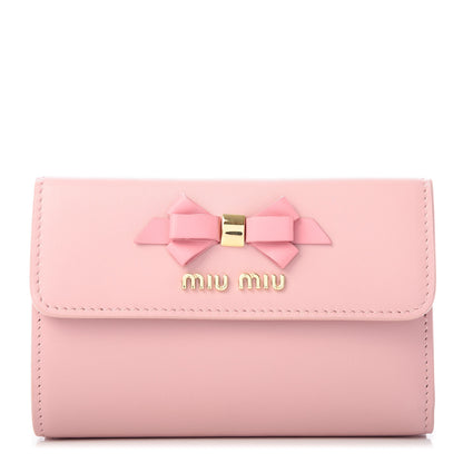 Miu Miu Soft Calfskin Bow Bi-Fold Wallet Pesco Petalo 1 of 7