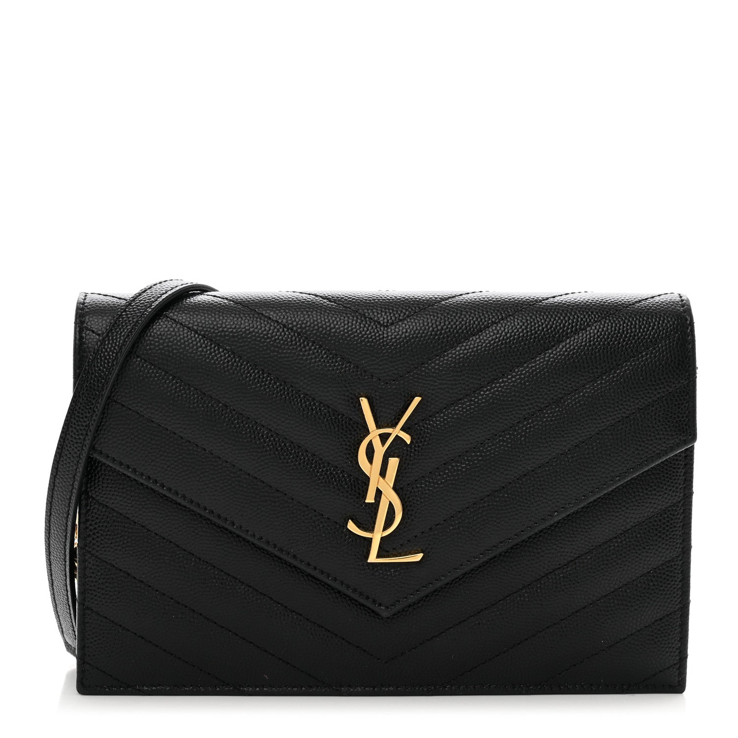 Saint Laurent Grain De Poudre Matelasse Chevron Monogram Envelope Chain Wallet Black 1 of 10