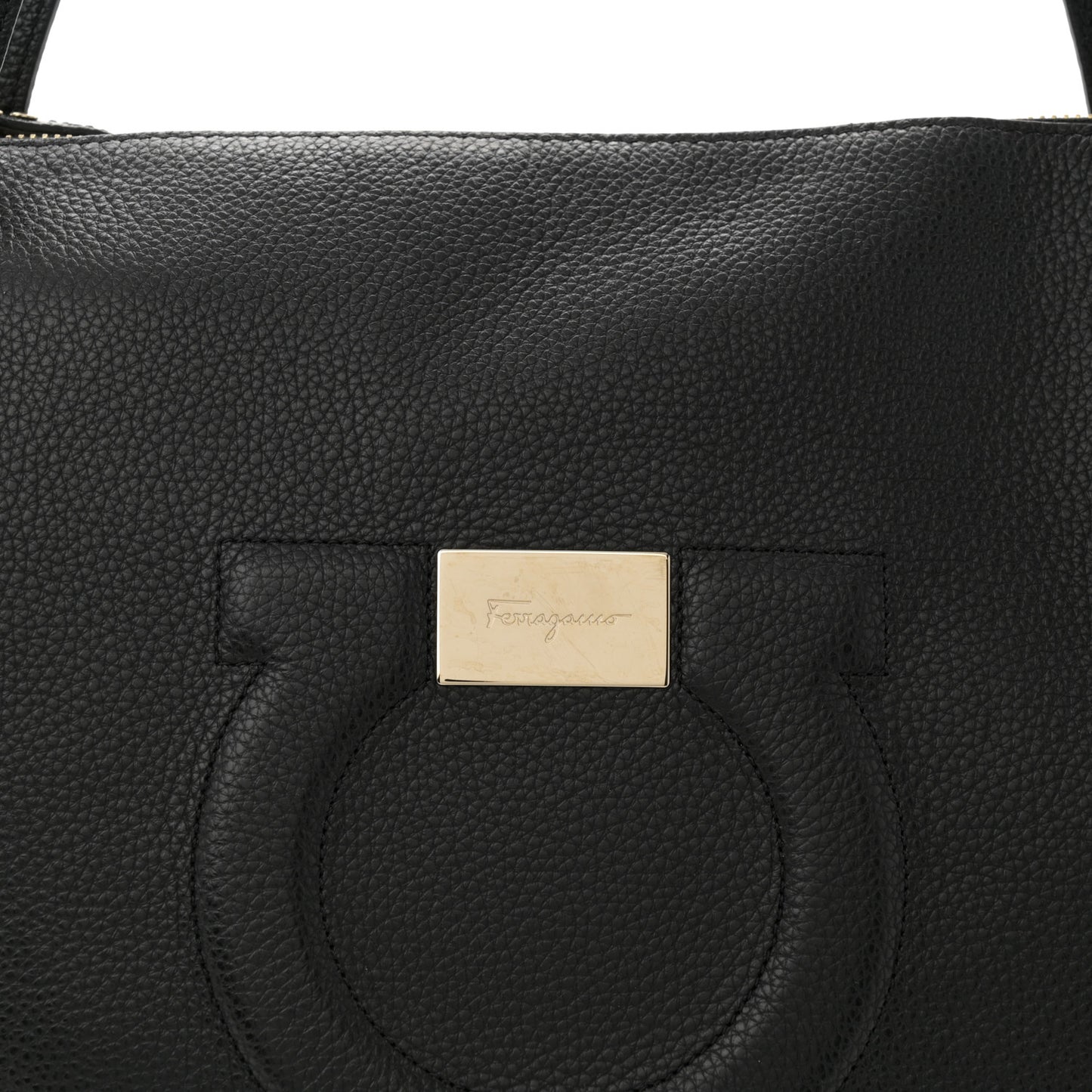 Grainy Calfskin Medium Gancini Tote Black