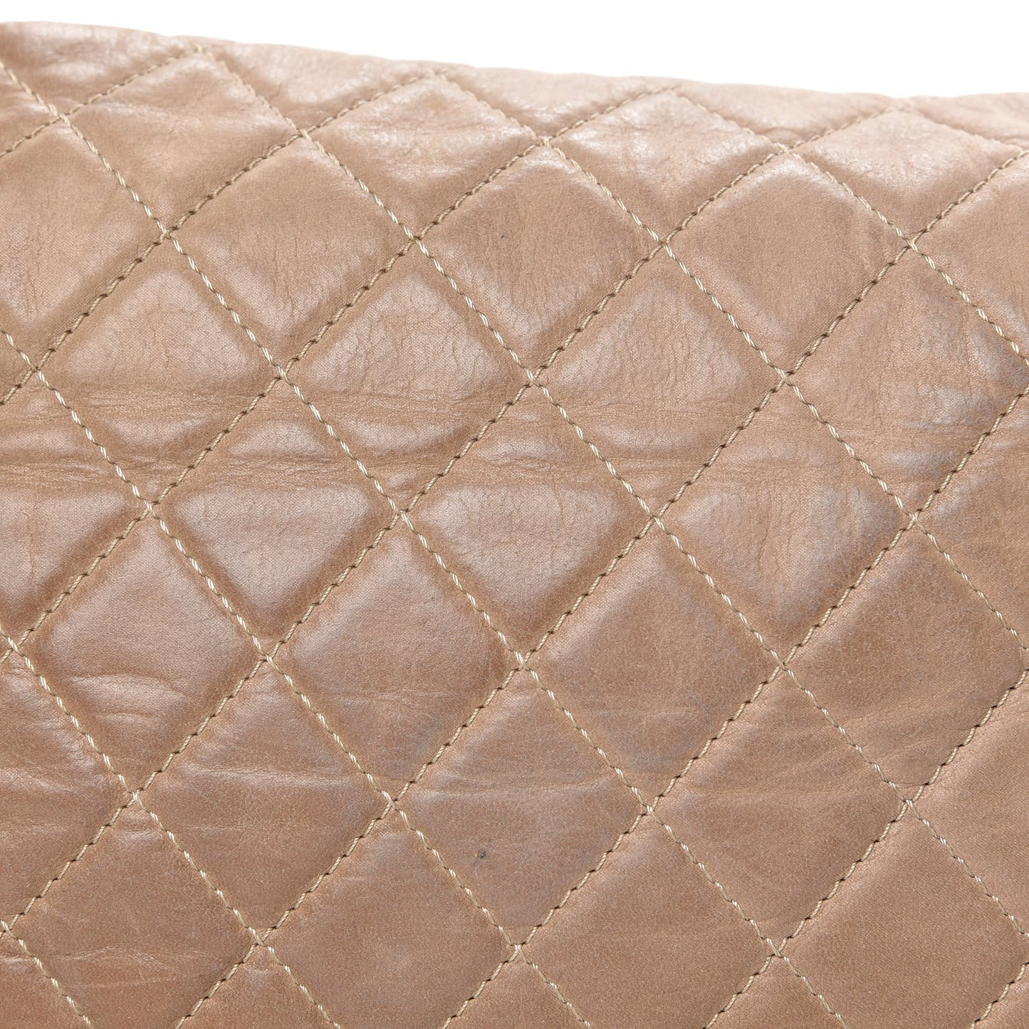 Iridescent Glazed Calfskin Quilted Casual Journey Flap Beige
